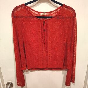 Neon Soul Women's Dark Red Lace Peasant Top M Goth Whimsigoth Hippie Fairy Y2K